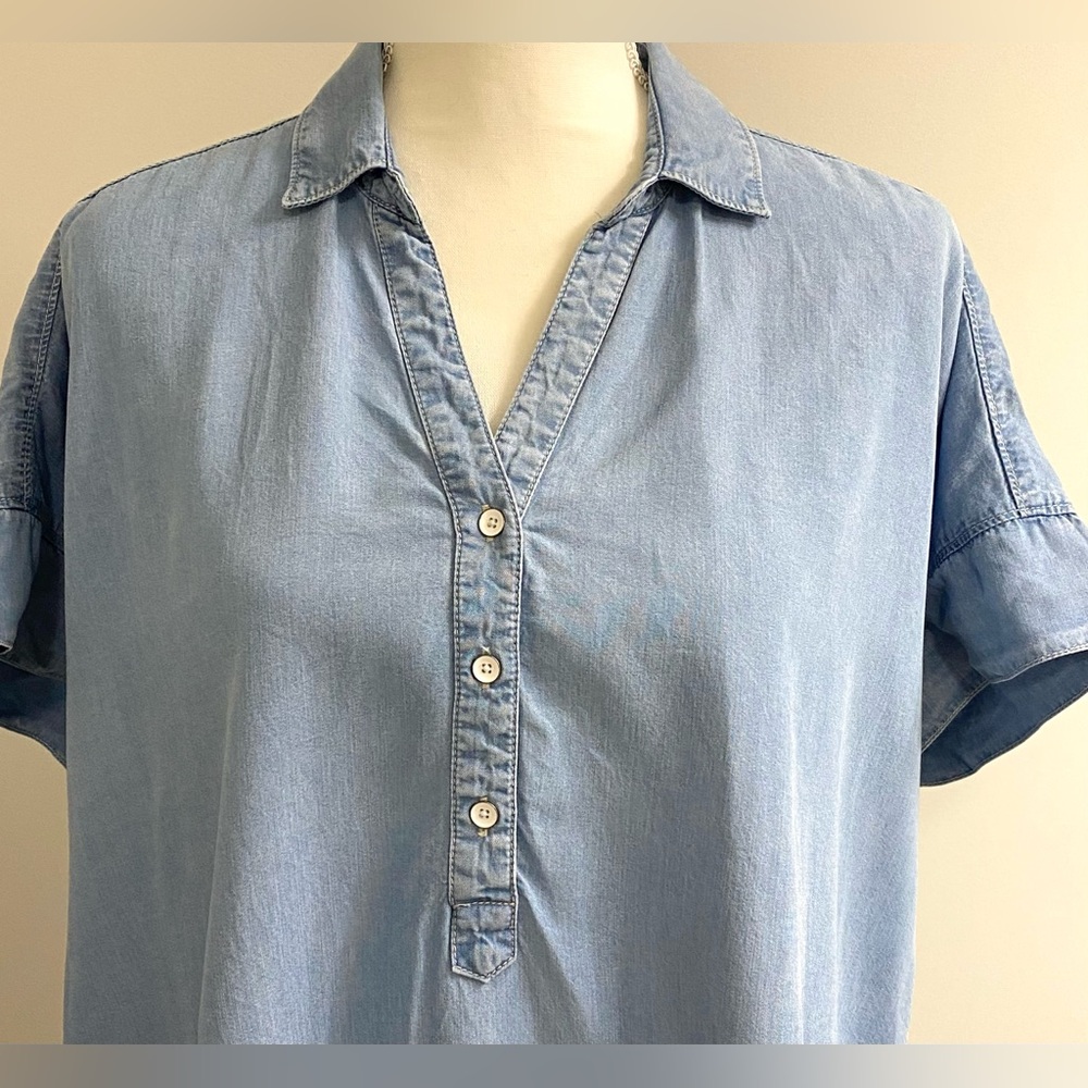 GAP Womens L Solid Blue Oversized Denim Top Boho 90s Minimalism Cottagecore - Picture 2 of 13